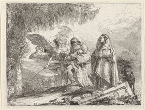 Let, svatá rodina na procházce s andělem od Giovanni Domenico Tiepolo