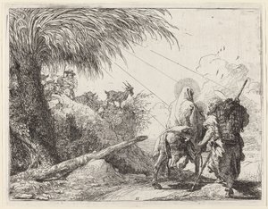 Útěk, Svatá rodina napravo, Josef při pohledu nalevo od Giovanni Domenico Tiepolo