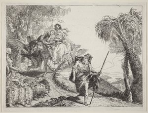 Útěk s Josefem v popředí od Giovanni Domenico Tiepolo