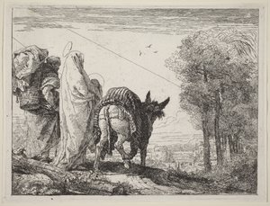 Útěk se Svatou rodinou vlevo od Giovanni Domenico Tiepolo
