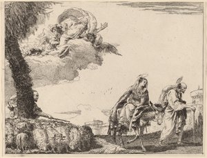Útěk se Svatou rodinou po pravici od Giovanni Domenico Tiepolo