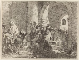 Svatá rodina přijíždí k městské bráně od Giovanni Domenico Tiepolo