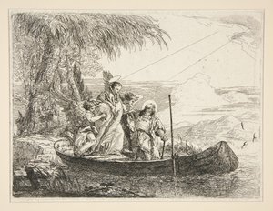 Svatá rodina nastupuje do člunu, ze série Idee pittoresche sopra la fuga in Egitto (Útěk do Egypta) od Giovanni Domenico Tiepolo
