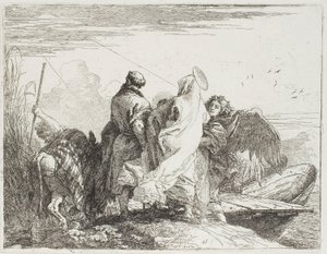 The Holy Family Stepping Off the Bank, deska patnáct z Útěk do Egypta od Giovanni Domenico Tiepolo