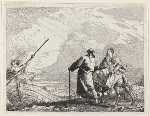 Svatá rodina na břehu řeky od Giovanni Domenico Tiepolo