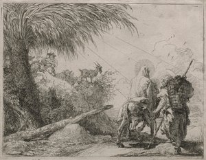 Svatá rodina na skalnaté cestě, ze série Idee pittoresche sulla fuga in Egitto (Útěk do Egypta) od Giovanni Domenico Tiepolo