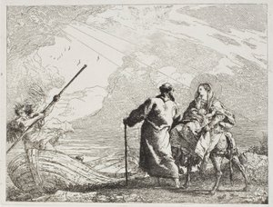 Svatá rodina na břehu řeky, deska čtrnáctá z Útěk do Egypta od Giovanni Domenico Tiepolo