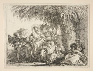 Svatá rodina pod palmou, ze série Idee pittoresche sopra la fuga in Egitto (Útěk do Egypta) od Giovanni Domenico Tiepolo