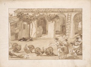 Krůty na benátském statku, třetí kresba v Tiepolu od Giovanni Domenico Tiepolo