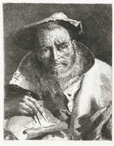 Vědec s baretem na hlavě a kompasem v ruce Sbírka hlav (název série) Raccolta di Teste (název série) od Giovanni Domenico Tiepolo