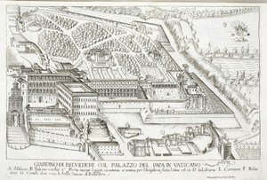Pohled na zahrady Belvedere v Papežském paláci, Vatikán od Giovanni Domenico de