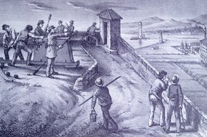 Obrana Livorna z Fort San Pietro, Giovanni Fattori (1825-1908), rytina od Giovanni Fattori