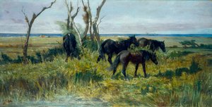 Maremma pastviny. Pasoucí se koně, asi 1872 (olej na plátně) od Giovanni Fattori