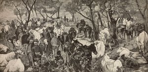 Trh v toskánských Apeninách, rytina z obrazu Giovanniho Fattoriho (1825-1908), z L