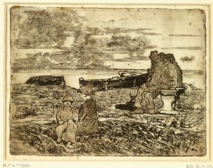 Odpočívající námořníci od Giovanniho Fattoriho (1825-1908), lept od Giovanni Fattori