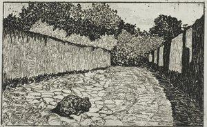 Malá ulice na okraji Florencie se štěnětem od Giovanni Fattori