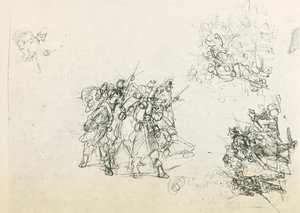Tři skici pro skupiny vojáků (černá tužka) od Giovanni Fattori
