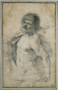 Herkules, 1555 - 1666 (černá křída na špinavě bílém papíře) od Giovanni Francesco Barbieri