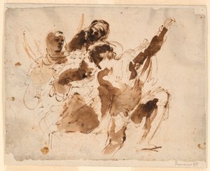 Studie čtyř postav k pohřbu sv. Petronilly oltářní obraz u sv. Petra od Giovanni Francesco Barbieri