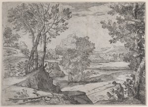 Rodina usazená u řeky, 1643. od Giovanni Francesco Grimaldi