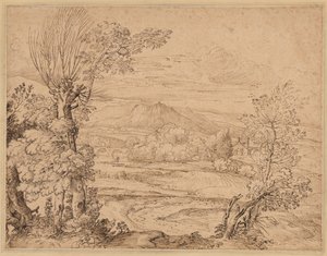 Krajina s řekou a akvaduktem, polovina 1600. od Giovanni Francesco Grimaldi