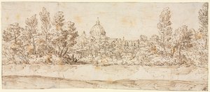 Říční krajina s výhledem na baziliku svatého Petra, po roce 1660. od Giovanni Francesco Grimaldi
