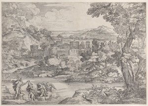 Křest Krista vlevo dole, v krajině, 1626-80., 1626-80. od Giovanni Francesco Grimaldi