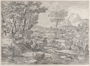 Tři chlapci v krajině s městem v pozadí, 1626-80. od Giovanni Francesco Grimaldi
