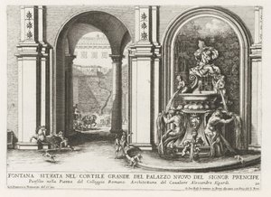 Fontein in een binnenplaats van het Palazzo Doria Pamphilj te Rome Fontána umístěná na velkém nádvoří Palazzo Nuovo del Signor prencipe (...) (název na objektu) Fontány v palácích a zahradách Říma (název série) Fonteinen in de paleizen en tu od Giovanni Francesco Venturini