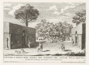 Fontein se setkal s adelaar v de tuinen van de Villa Celimontana te Rome Fontána a piazza del aquila v zahradě pana vévody Mattei (...) (titul na objektu) Fontány v palácích a zahradách Říma (název série) Fonteinen in de paleizen en tuinen van R od Giovanni Francesco Venturini