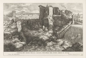 Landschap potkal waterval en Tempel van de Tiburtijnse Sibille t a Tivoli Boční pohled na hlavní vodopád řeky Aniene v Tivoli (název na objektu) Fontány zahrady Estense v Tivoli (název série) Fonteinen in de tuinen van Villa d