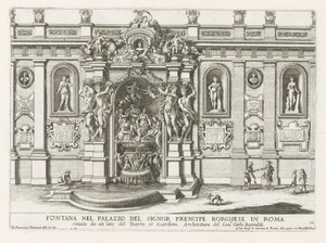 Nymphaeum v de binnenplaats van het Palazzo Borghese te Rome Fontána v paláci Signor prencipe Borghese v Římě (...) (název na předmětu) Fontány v palácích a zahradách Říma (název série) Fonteinen in de paleizen en tuinen van Rome (série