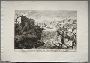 Veduta della Cascata Principale del Fiume Aniene nelle citta di Tivoli.