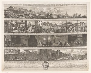 Optocht om Rome vrij te maken van de pest Diligence zakázky a opravy provedené s univerzálním prospěchem otcovským Pietra di N. S. PP. Alexandr VII. et emin.mi SS. card.li S. congr.me della sanita osvobodit město Řím od nákazy (titul na o od Giovanni Giacomo de