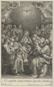 Panna s apoštoly vzhlíží ke Svaté holubici a dvěma andělům, po Reni, 1700-50. od Giovanni Girolamo Frezza