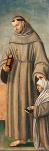 Svatý František a komisař, závěs triptychu zobrazujícího Narození Páně se svatými Františkem a Bartolomějem se dvěma dárci