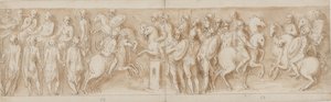 Sarmati před říšskou radou (konec LXII, začátek LXIII); obklopeni strážemi, Marcus Aurelius a Pompeius na koni sledují šarvátku (XC); Němečtí šlechtici přinášející zprávu (až do poloviny XCI)