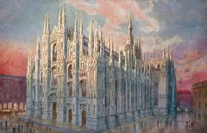Milano / Milán: Duomo (barevná litografie)