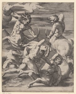 Herkules bojuje s kentaury Scény s Herkulesem (název série) od Giovanni Jacopo Caraglio