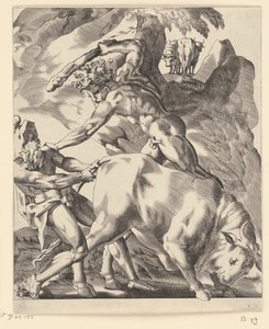 Hercules bojuje s Cacusem Scény s Herkulesem (název série) od Giovanni Jacopo Caraglio