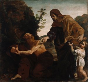 Eliáš přijímá chléb od vdovy ze Sarepty, 1621–24 od Giovanni Lanfranco