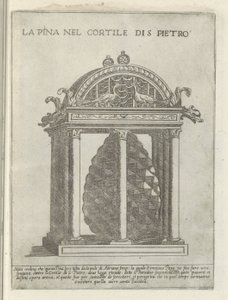De Pigna te Vaticaanstand La Pina v Cortile di S. Pietro (titul na objektu) Moderne en antieke monumenten en bouwwerken v Římě (název série) Ozdoby starověkých a moderních budov města alma v Římě (název série)