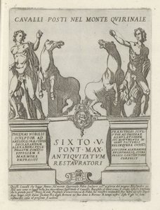 Dioscuren op de Quirinaal Koně umístěni v Mount Quirinale (název na objektu) Moderne en antieke monumenten en bouwwerken v Římě (název série) Ozdoby starověkých a moderních budov města alma v Římě (název série)