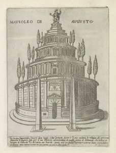 Augustovo mauzoleum v Římě Mausoleo di Augusto (název na objektu) Moderní a starověké památky a budovy v Římě (název série) Ornamenti di fabriche antichi et moderni dell