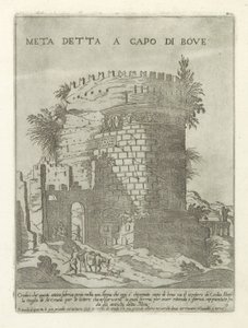 Tombe van Caecilia Metella te Rome Meta řekla u hlavy vola (název na předmětu) Moderne en antieke monumenten en bouwwerken v Římě (název série) Ozdoby starověkých a moderních budov města alma v Římě (název série) od Giovanni Maggi