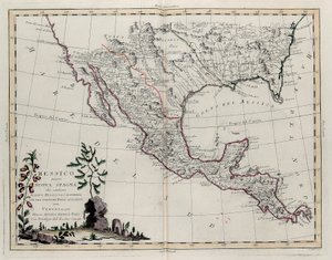 Mexiko nebo Nové Španělsko obsahující Nové Mexiko, Kalifornie s částí přilehlých zemí, od Toma IV z Nového Atlasu, vyryl G. Zuliani, 1785 od Giovanni Marco Pitteri