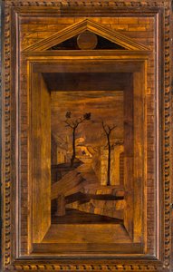 Lignaean Canonical Choir, intarzie Giovanni Maria Platina 1484, Superior Stall od Giovanni Maria Platina