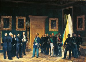 Druhá válka za nezávislost – Victor Emmanuel Savojský přijímá toskánské vyslance s výnosem o připojení Toskánska k Italskému království