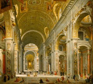 Interiér chrámu svatého Petra v Římě od Giovanni Paolo Panini