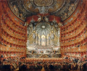 Hudební hostina pořádaná kardinálem de La Rochefoucauld v Teatro Argentina v Římě v roce 1747 od Giovanni Paolo Pannini